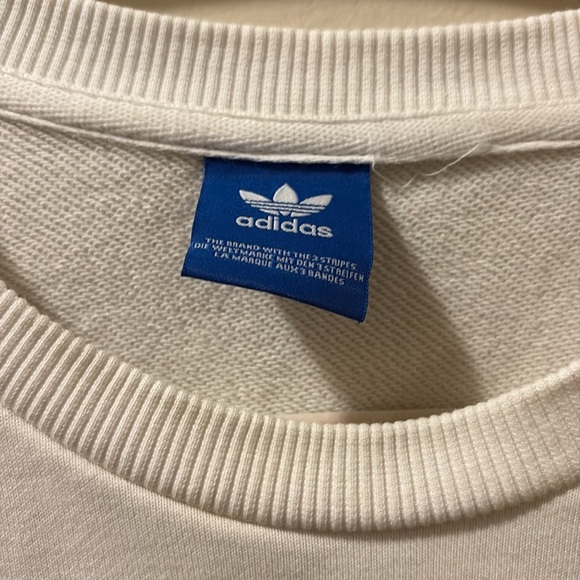 Adidas White crew neck Sweatshirt with Black Logo - women’s medium - pockets - Picture 3 of 8